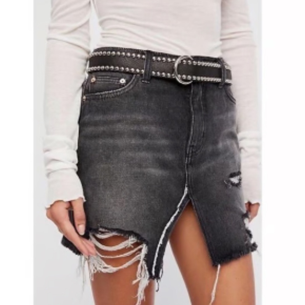 Free People denim distressed skirt